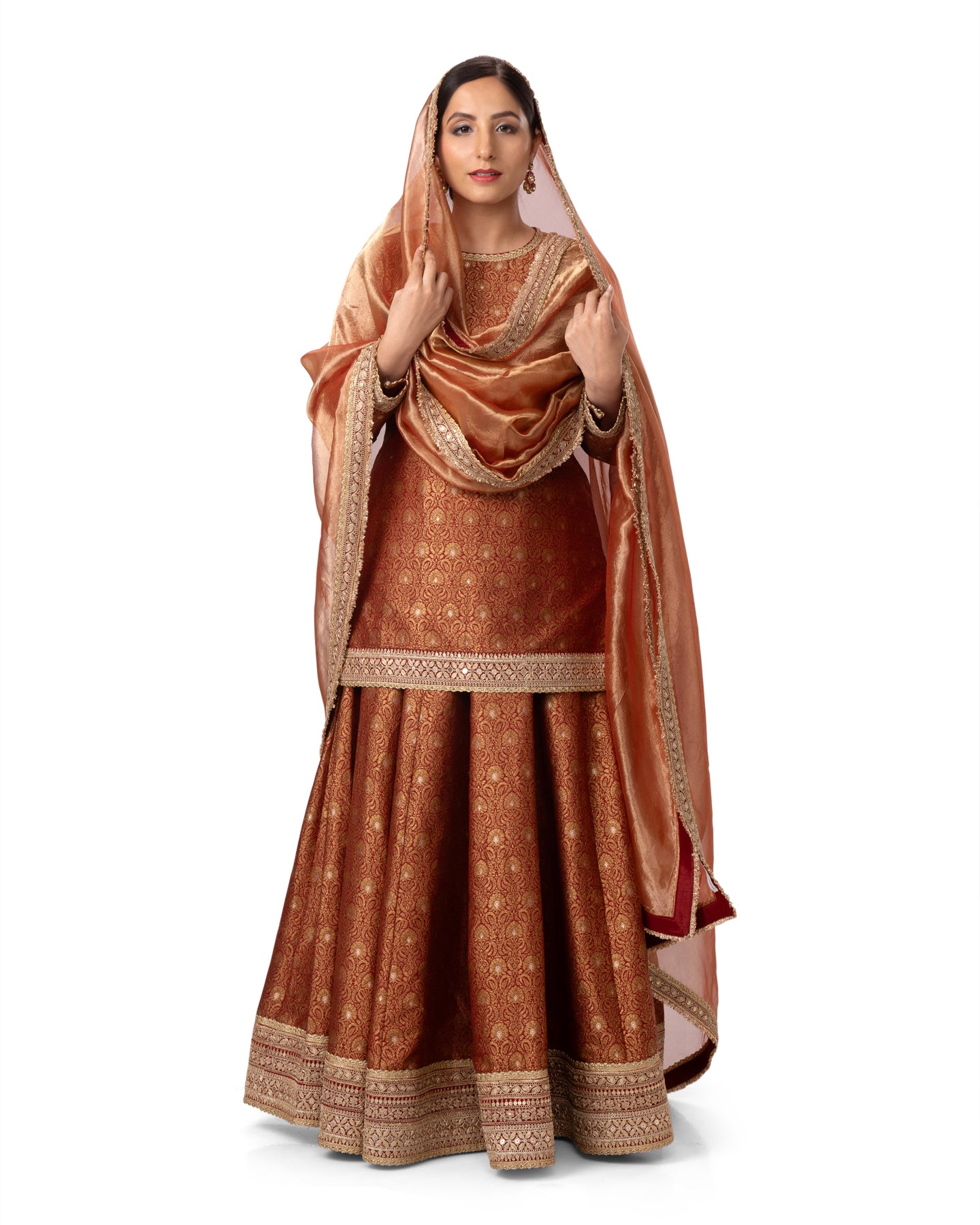 BROCADE SHORT KURTA SET WITH LEHENGA