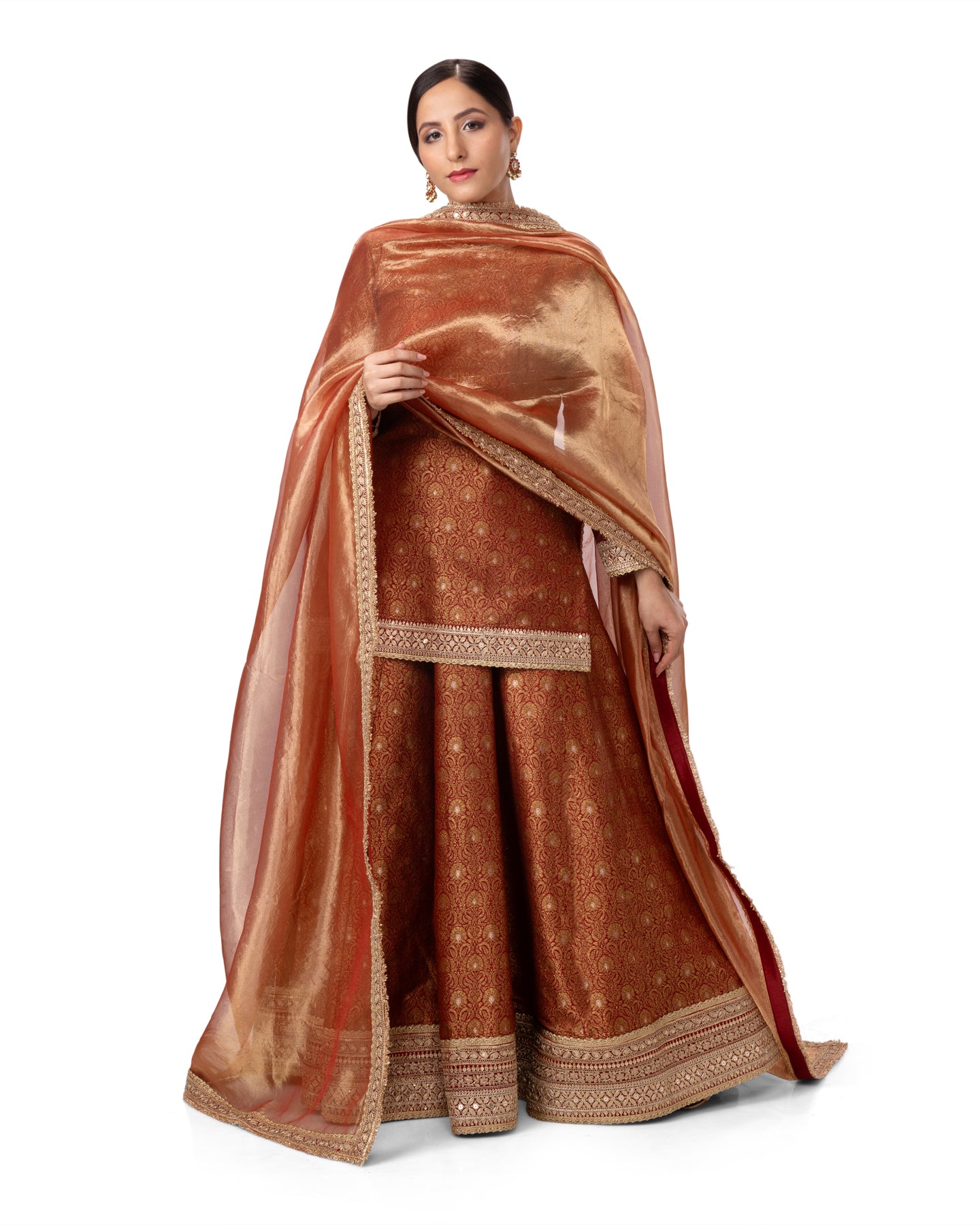 BROCADE SHORT KURTA SET WITH LEHENGA